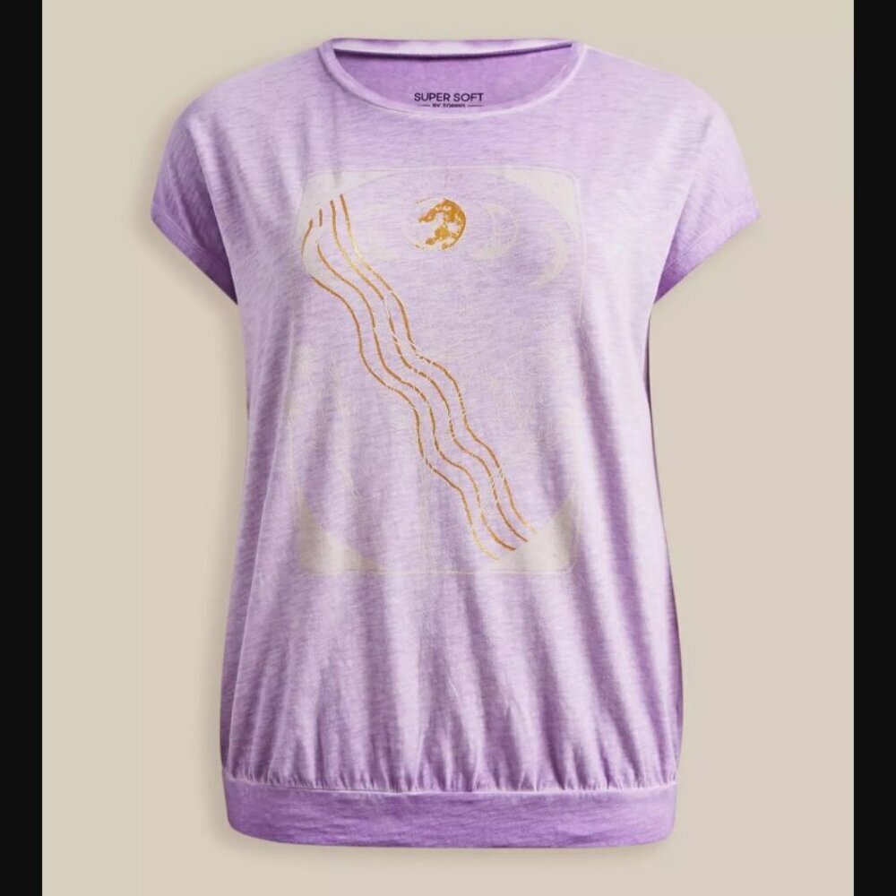 Torrid Moon Phase Relaxed Fit Super Soft Slub Crew Neck Dolman Banded Foil Tee